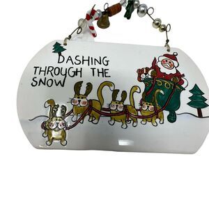 Christmas Ceramic Wall Plaque Santa Dashing Through The Snow With Cat-Reindeers